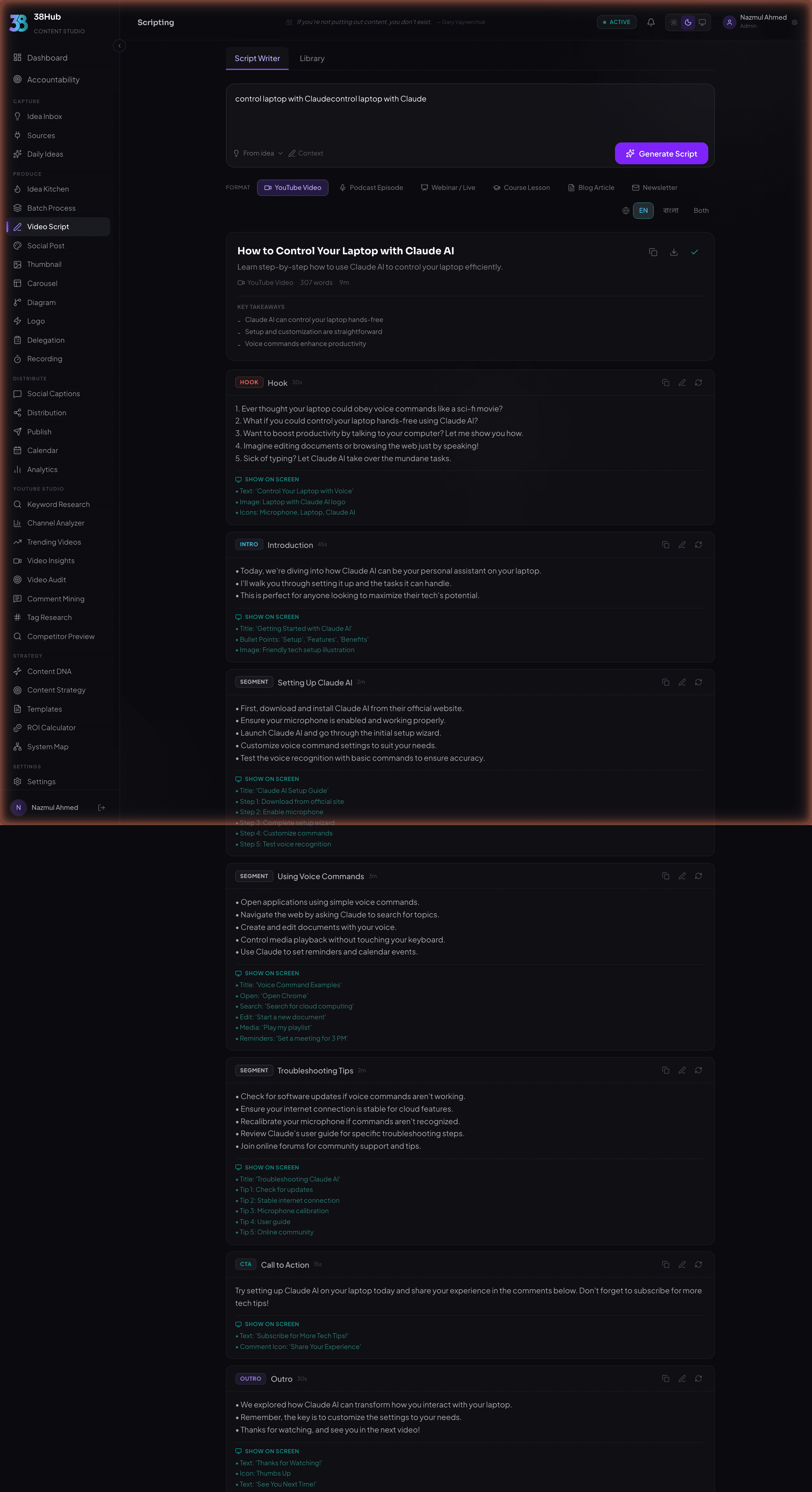 38Hub Video Scripting: AI video script writing